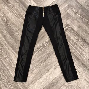 Womens black faux leather snakeskin zipfront pants